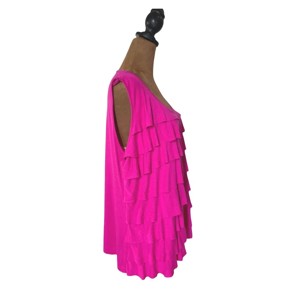 Liz Claiborne Womens 1X Fuchsia Pink Tiered Ruffle Scoop Neck Tank Top Lagenlook - Picture 5 of 7